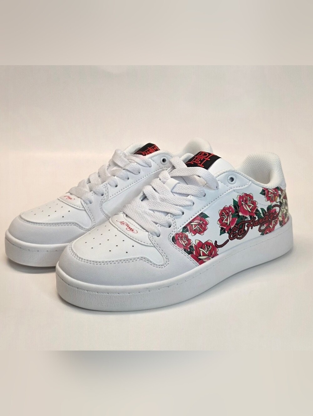 New Ed Hardy Women’s White Court Sneakers Red Rose Tattoo Graphic Size 8 & 10 - Picture 5 of 14